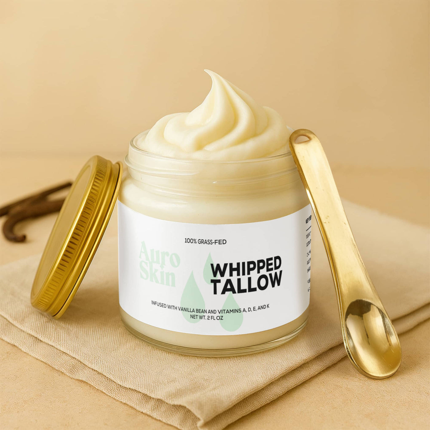 Natural moisturizing balm with grass-fed tallow and vanilla bean extract